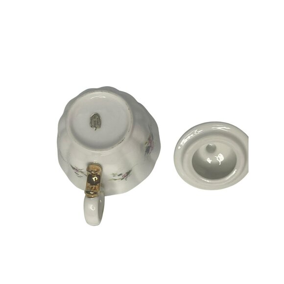 Vintage Floral Porcelain Stacking Teapot and Teacup Set with Gold Accents - Picture 6 of 11